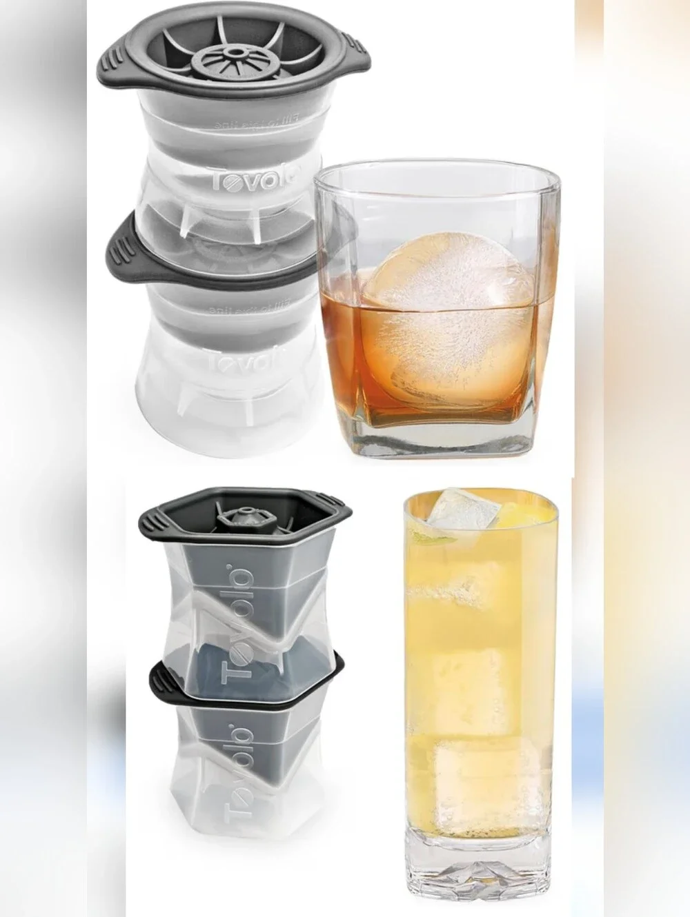 Set of 4 Tovolo Ice Molds: 2 Spheres & 2 XL Cubes for Whisky/Cocktails, BPA Free